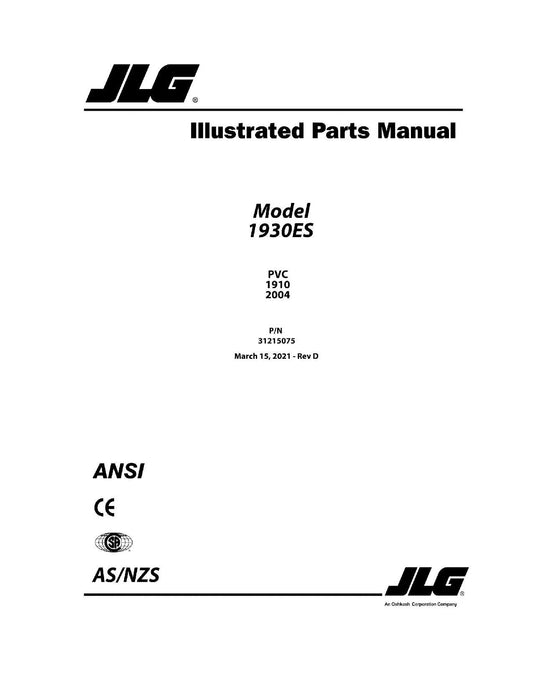 JLG 1930ES Scissor Lift Parts Catalog Hard Copy Manual