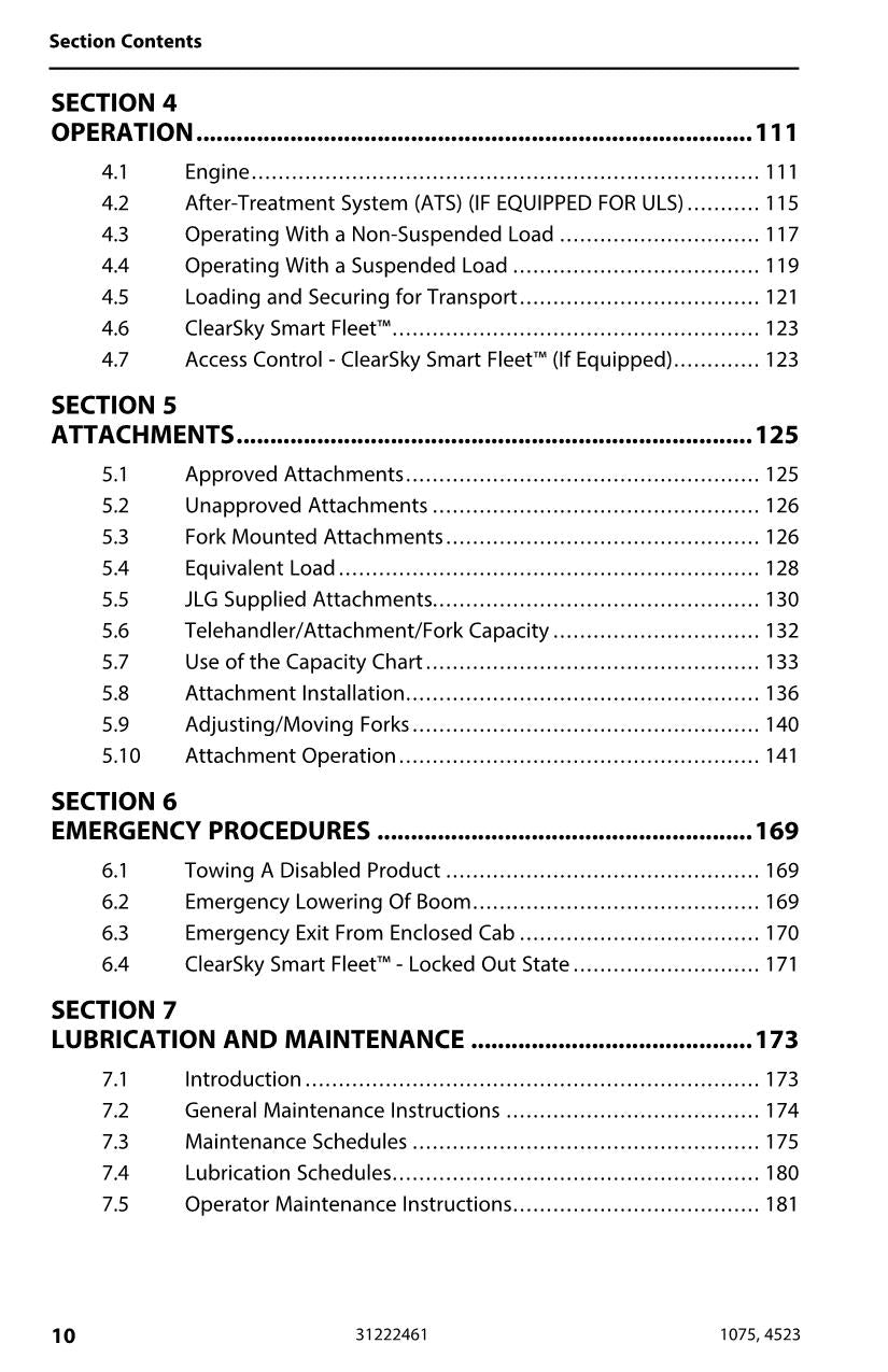 JLG 1075 4523 Telehandler Maintenance Operation Operators Manual 31222461