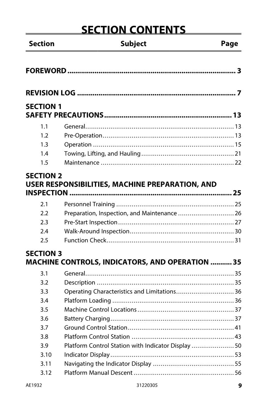 JLG AE1932 Scissor Lift Maintenance Operation Operators Manual 31220305