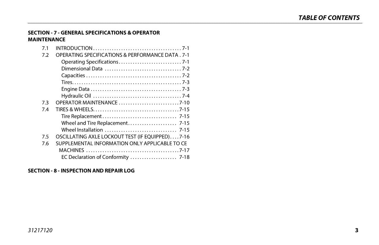 JLG H340AJ Boom Lift Maintenance Operation Operators Manual 31217120