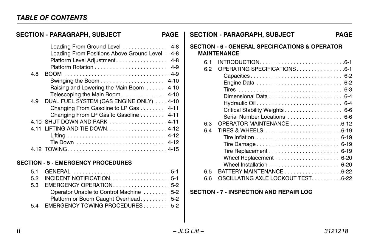 JLG 601S Boom Lift Maintenance Operation Operators Manual