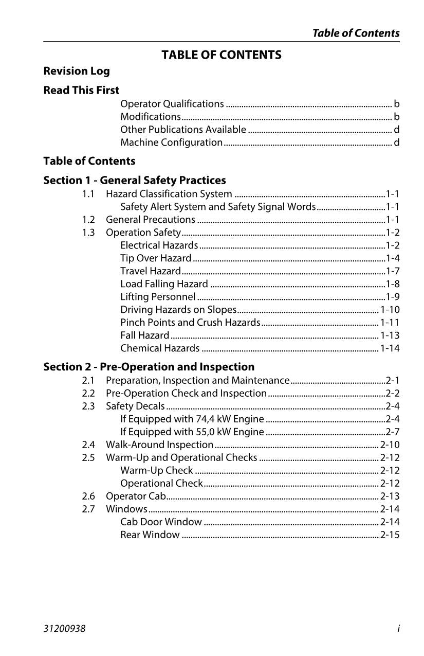 JLG 3614RS 4017RS Telehandler Maintenance Operation Operators Manual 31200938