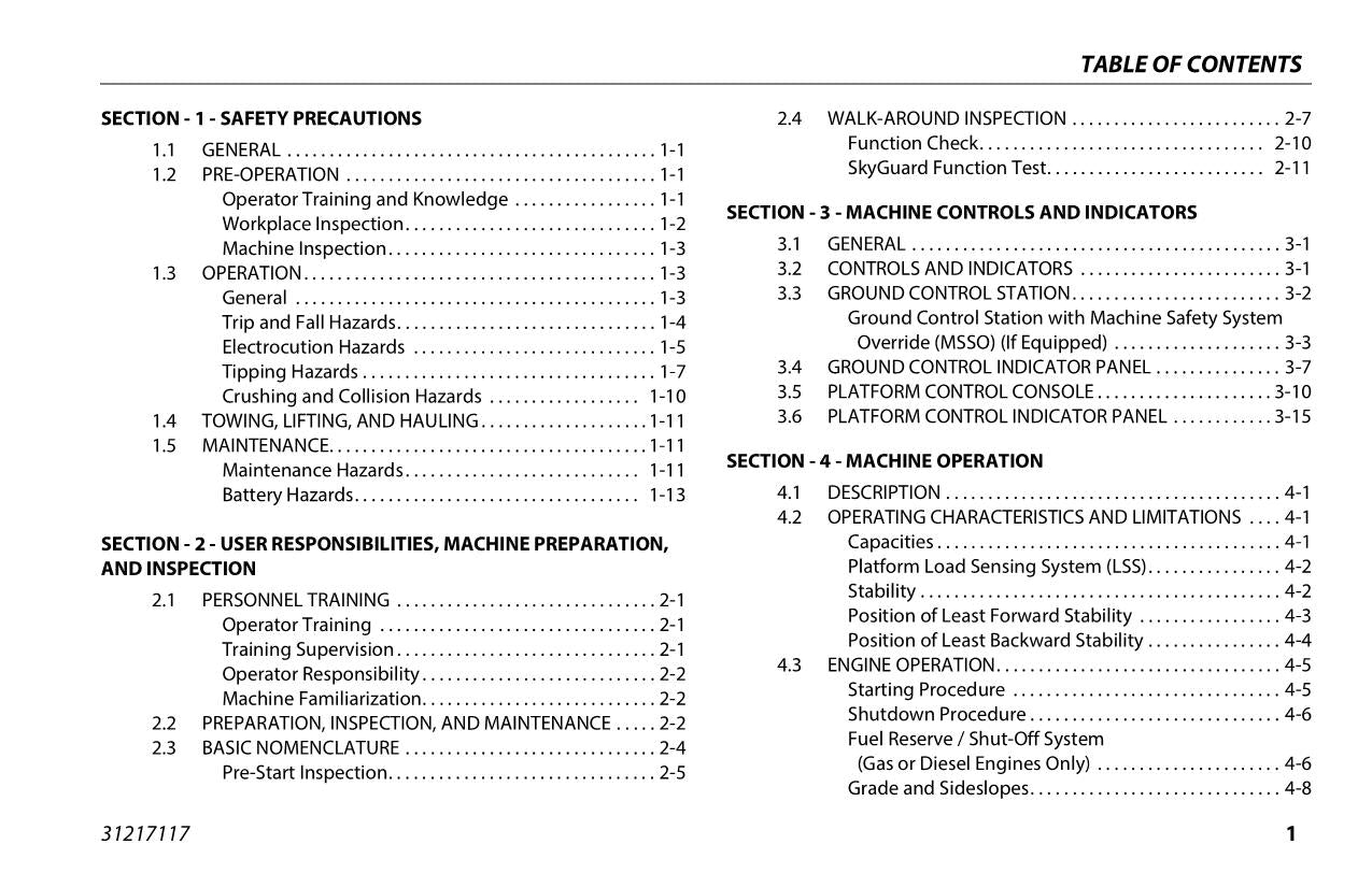 JLG 340AJ Boom Lift Maintenance Operation Operators Manual 31217117