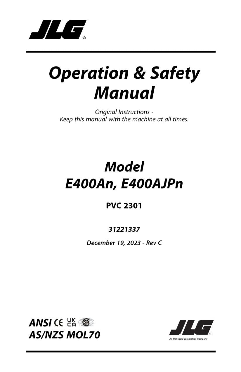 JLG E400AJP narrow E400A narrow Boom Lift Operators Manual 31221337