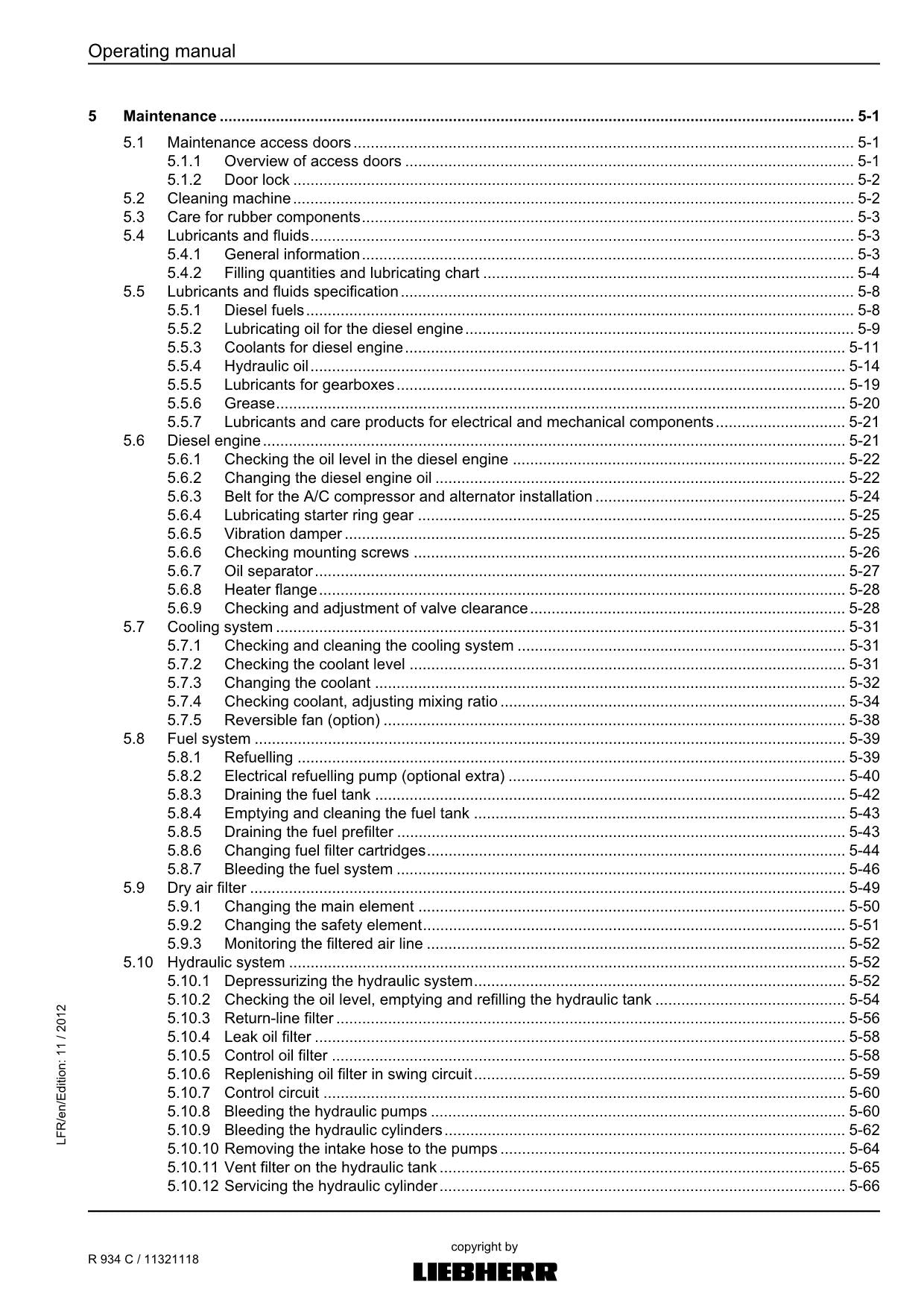 Liebherr R934 C Excavator Operators manual serial 33766