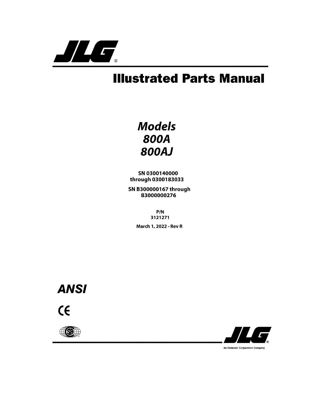 JLG 800A 800AJ Scissor Lift Parts Catalog Manual