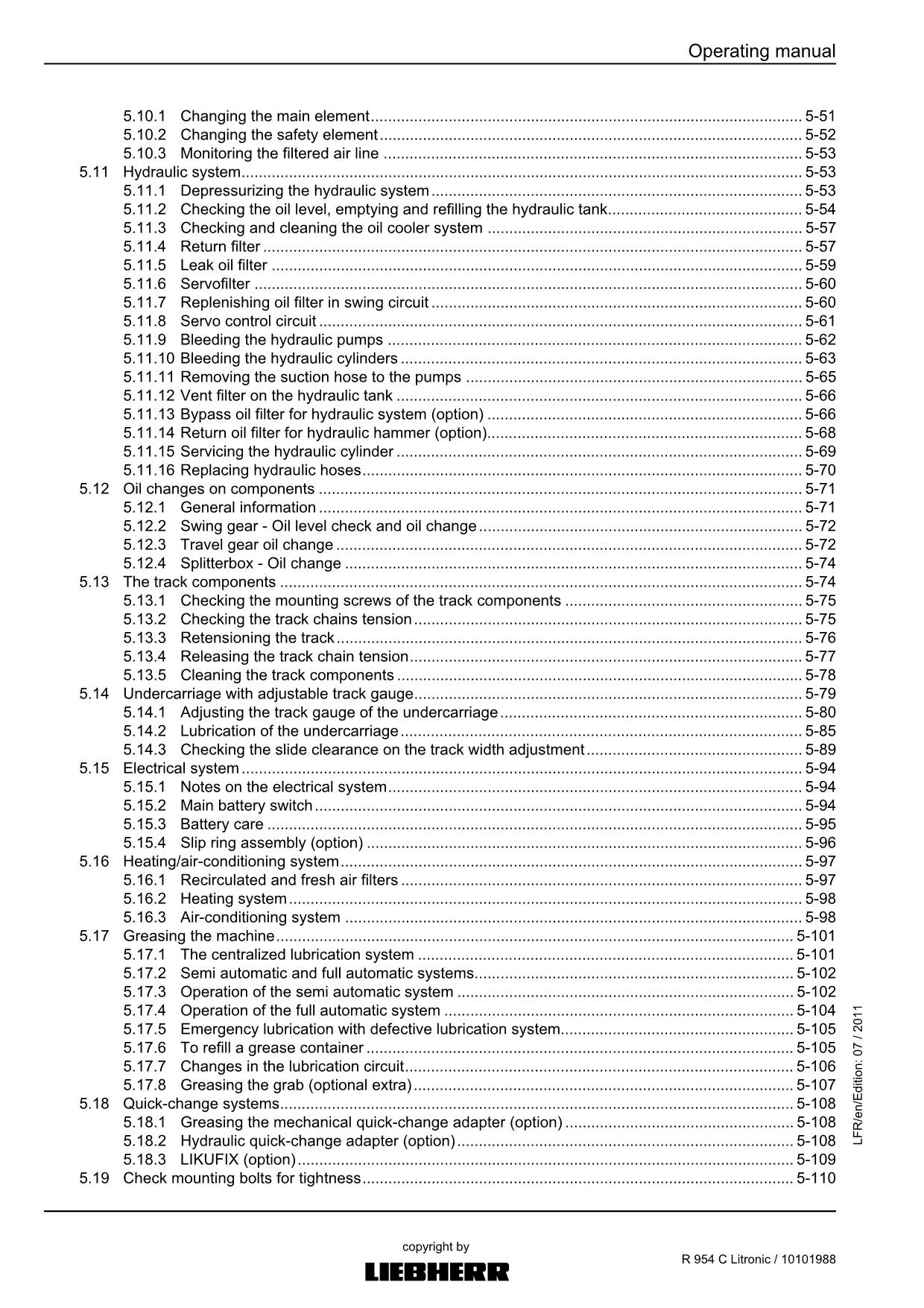 Liebherr R954 C Litronic Excavator Operators manual serial 30833