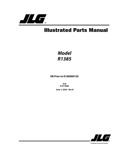 JLG R1385 Telehandler Parts Catalog Manual