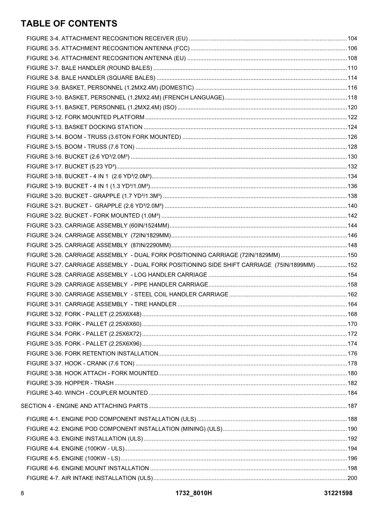 JLG 1732 8010H Telehandler Parts Catalog Manual 31221598