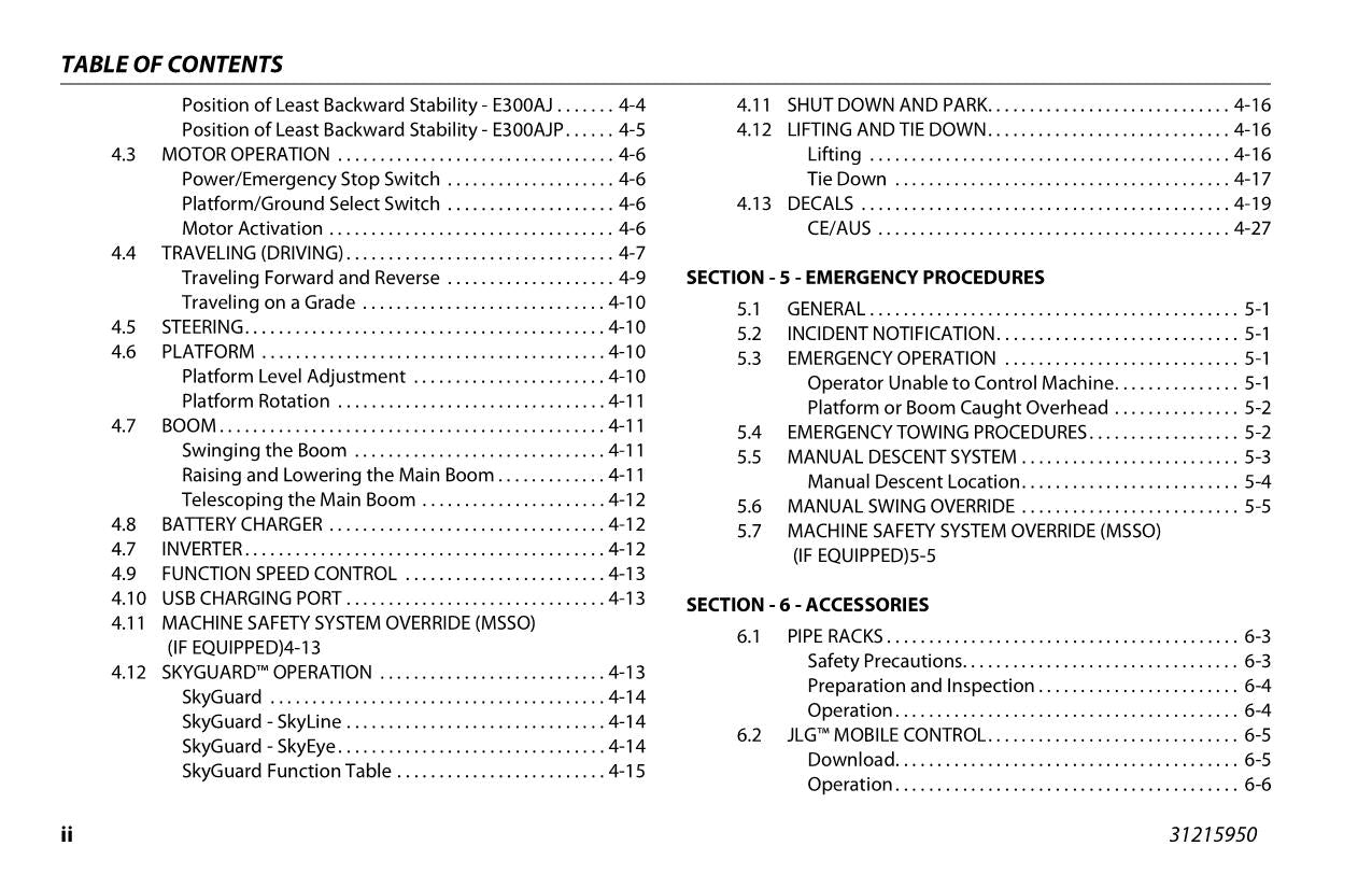 JLG E300AJ E300AJP Boom Lift Maintenance Operation Operators Manual 31215950