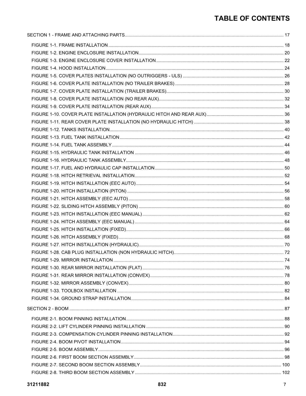 JLG 832 Telehandler Parts Catalog Manual