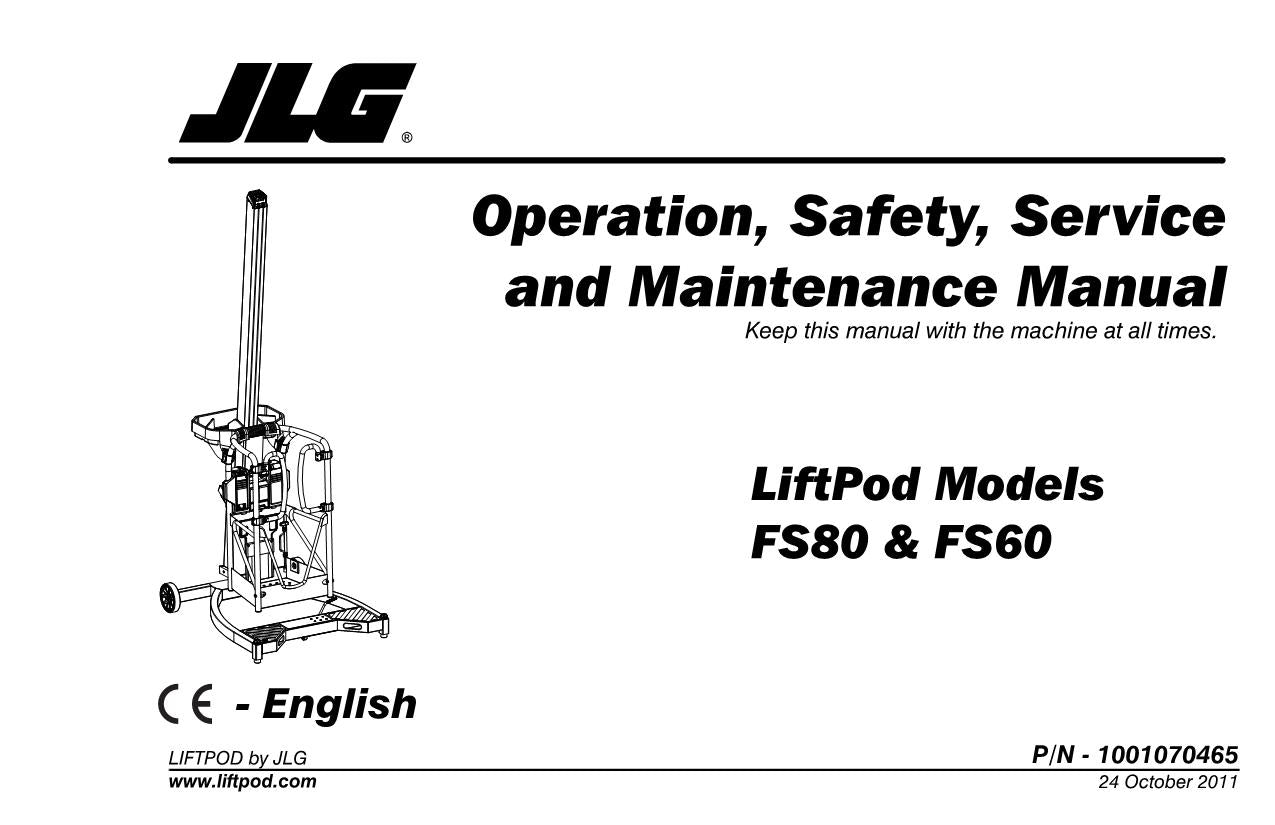 JLG FS60 FS80 Vertical Mast Operators Parts Catalog Service Manual