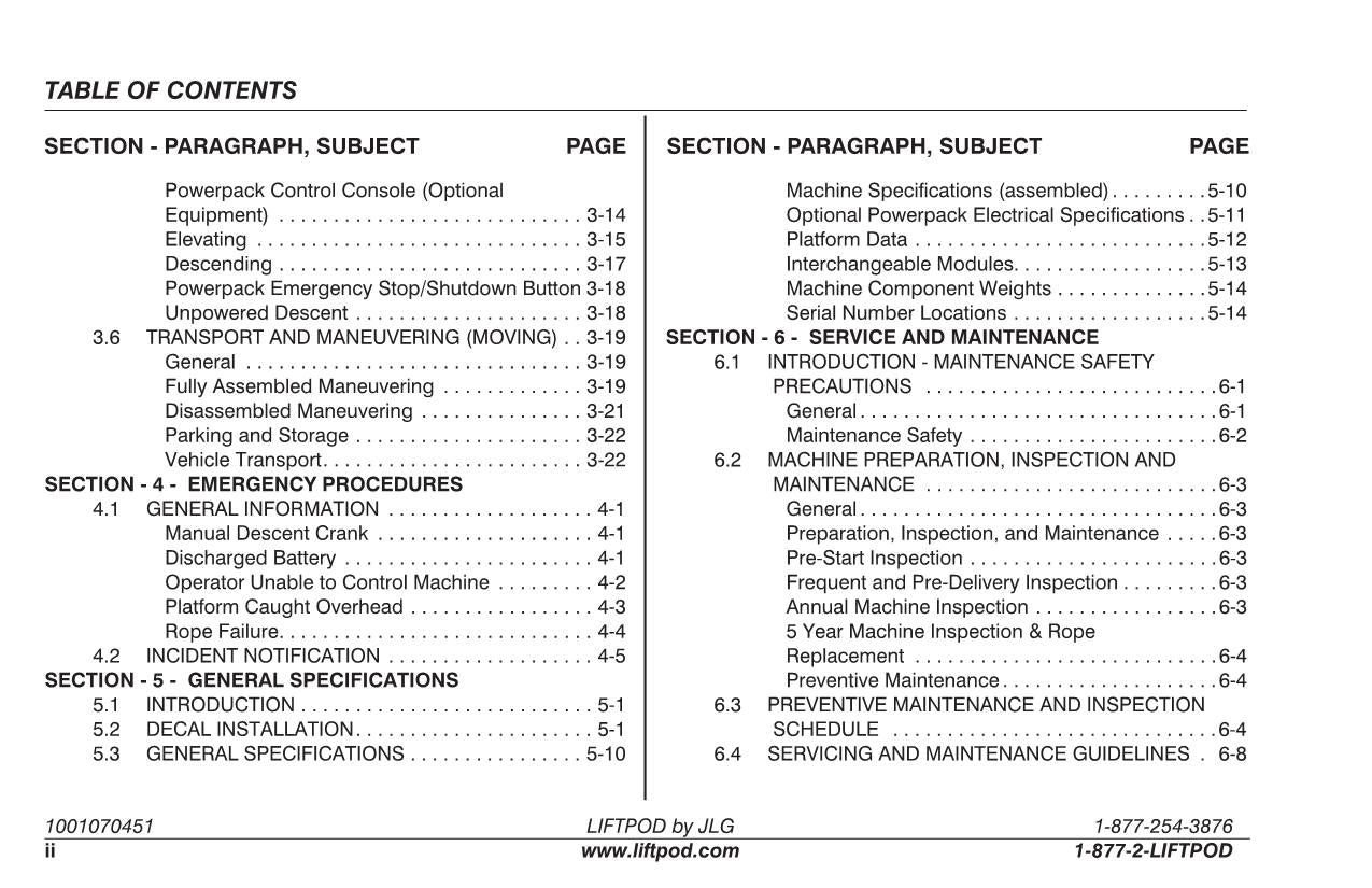 JLG FS60 FS80 Vertical Mast Operation Parts Catalog Service Manual