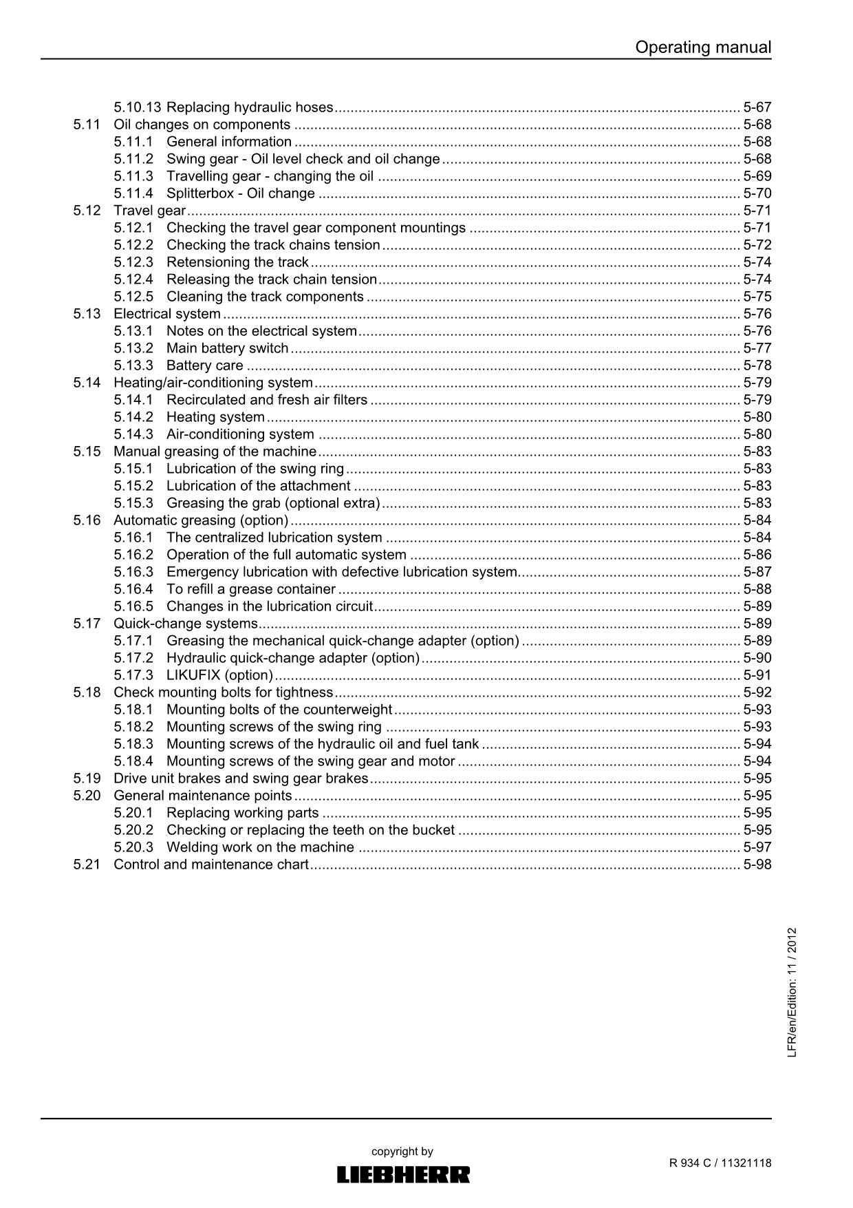 Liebherr R934 C Excavator Operators manual serial 33766