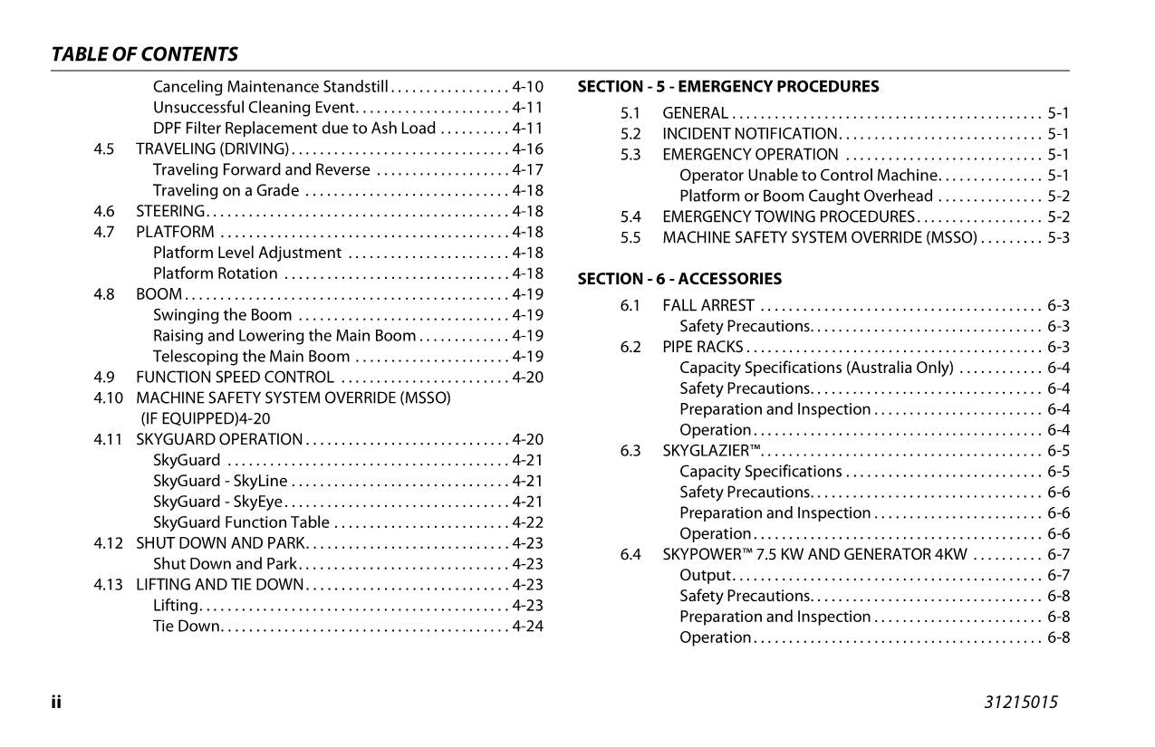 JLG 400S 460SJ Boom Lift Maintenance Operation Operators Manual 31215015