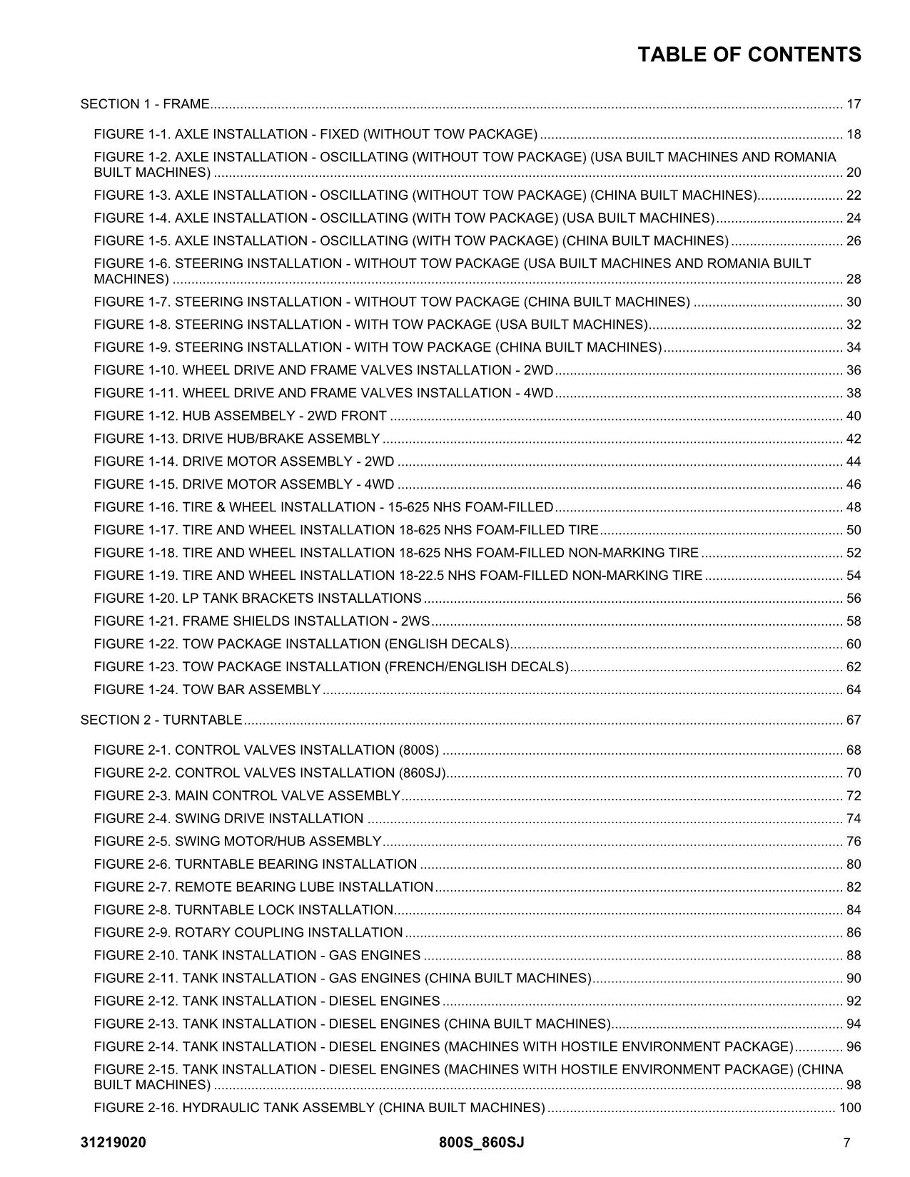 JLG 800S 860SJ Boom Lift Parts Catalog Manual 31219020