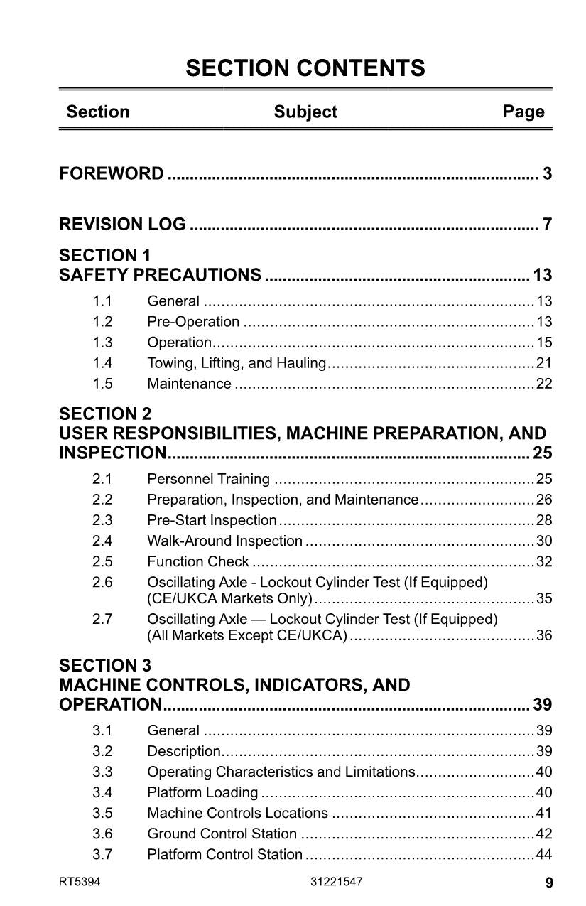 JLG RT5394 Scissor Lift Maintenance Operation Operators Manual 31221547