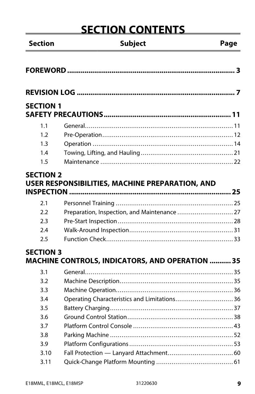 JLG E18MCL E18MML E18MSP Vertical Mast Maintenance Operation Operators Manual