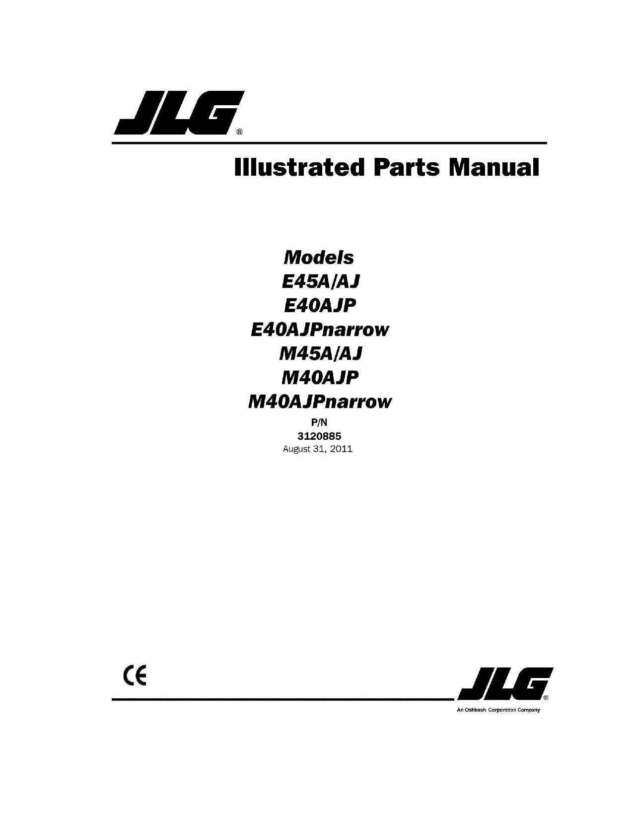 JLG E45AJ M40AJP M40AJPnarrow M45A M45AJ Boom Lift Parts Catalog Manual