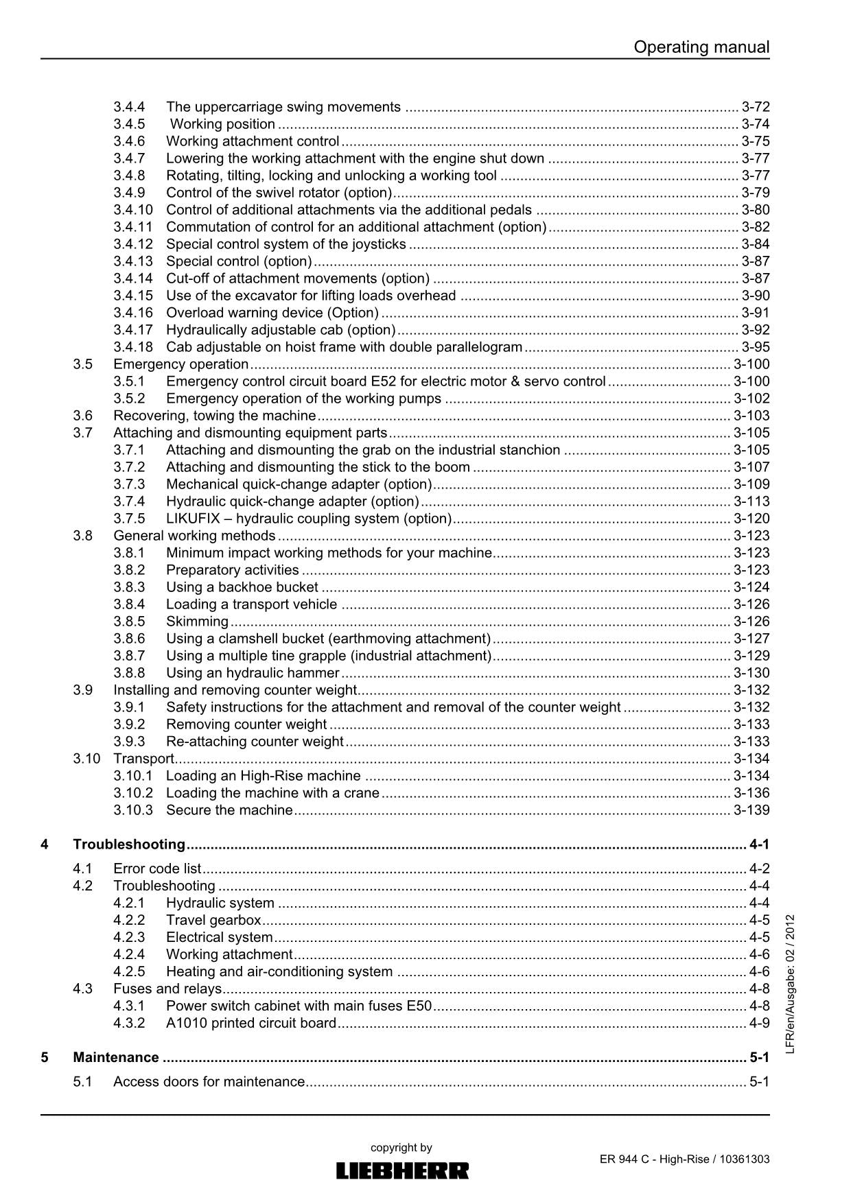 Liebherr ER944 C - High-Rise Excavator Operators manual