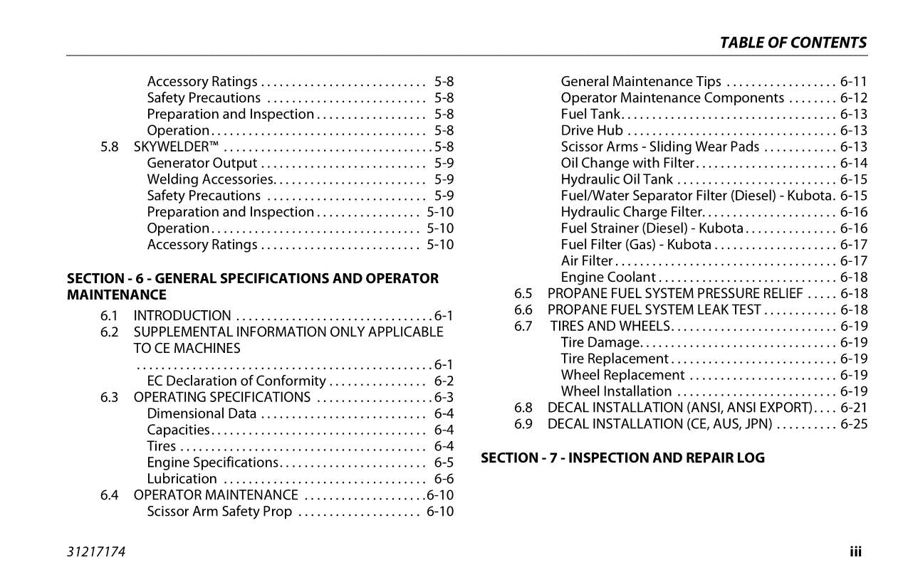 JLG 530LRT Boom Lift Maintenance Operation Operators Manual