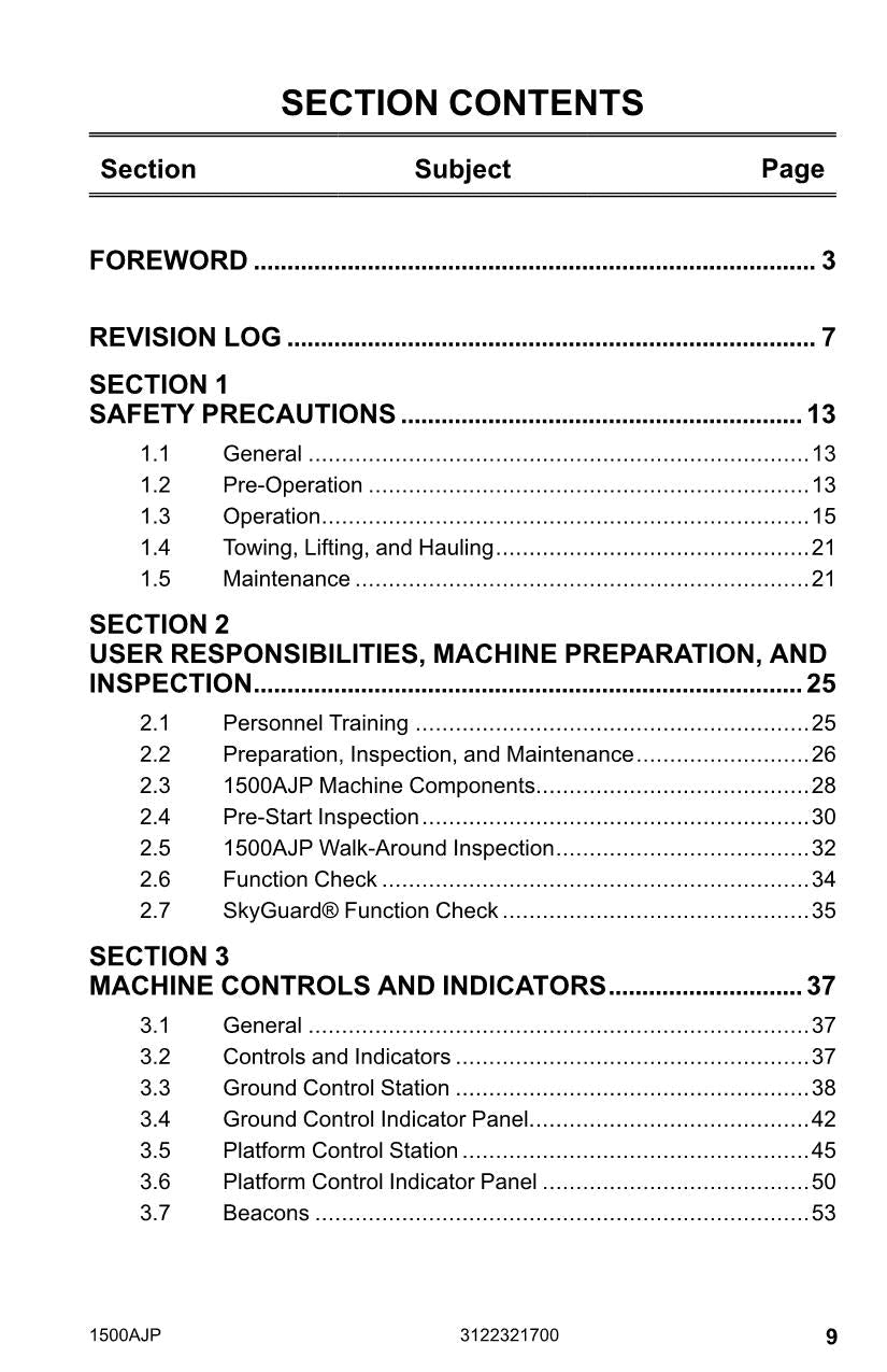 JLG 1500AJP Boom Lift Maintenance Operation Operators Manual 3122321700