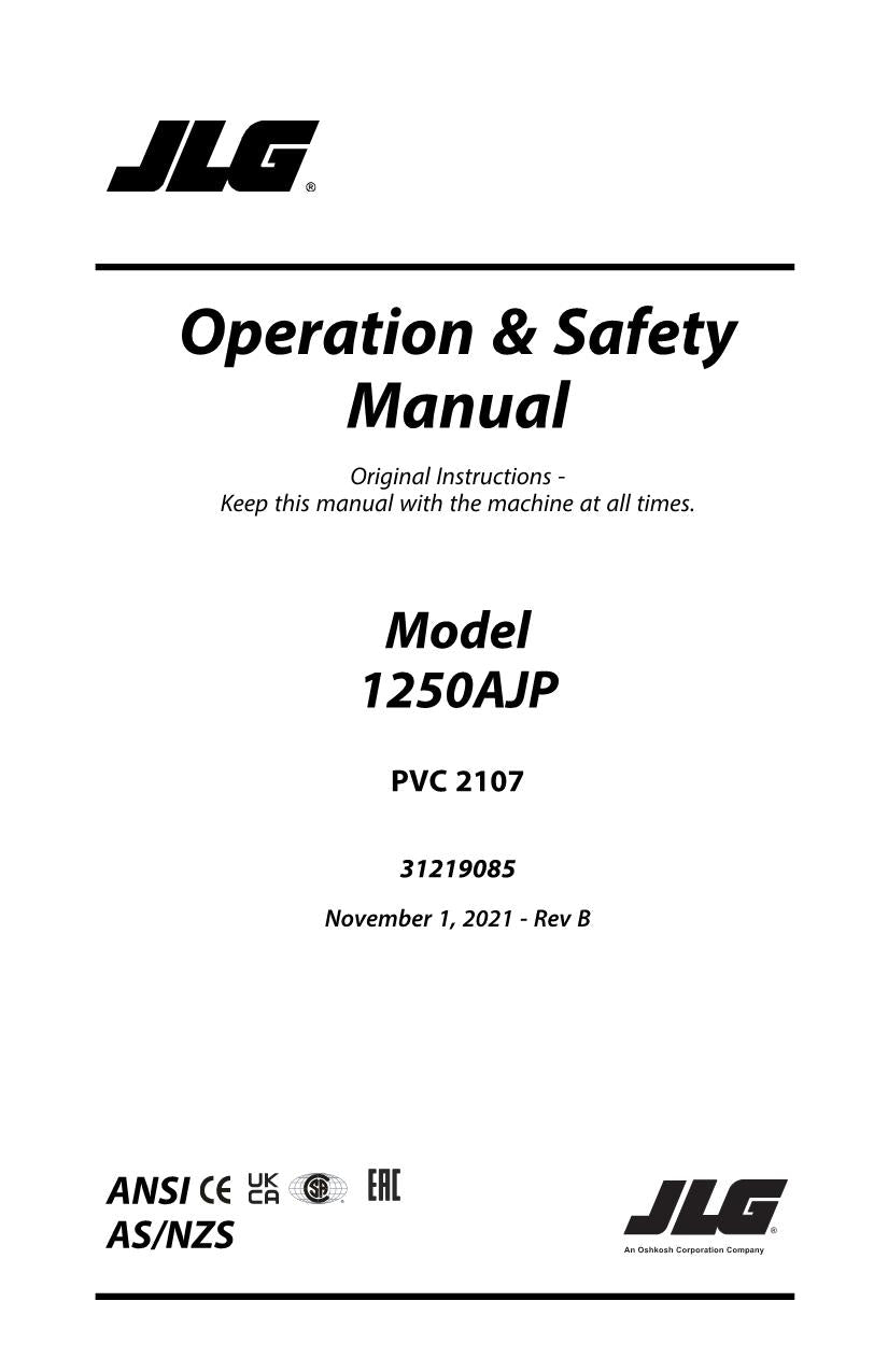 JLG 1250AJP Boom Lift Maintenance Operation Operators Manual 31219085