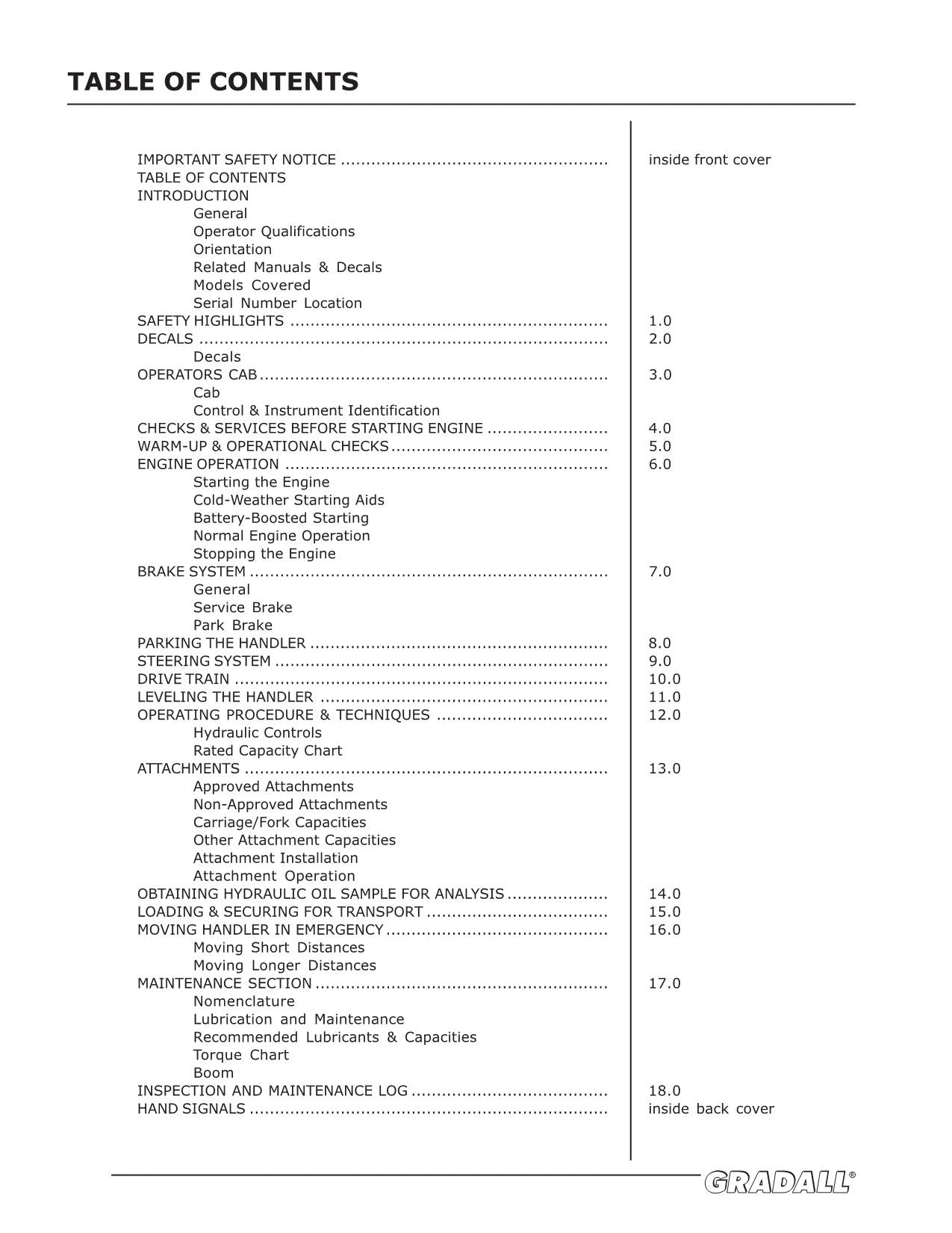 GRADALL JLG G6-42A Telehandler Maintenance Operation Operators Manual