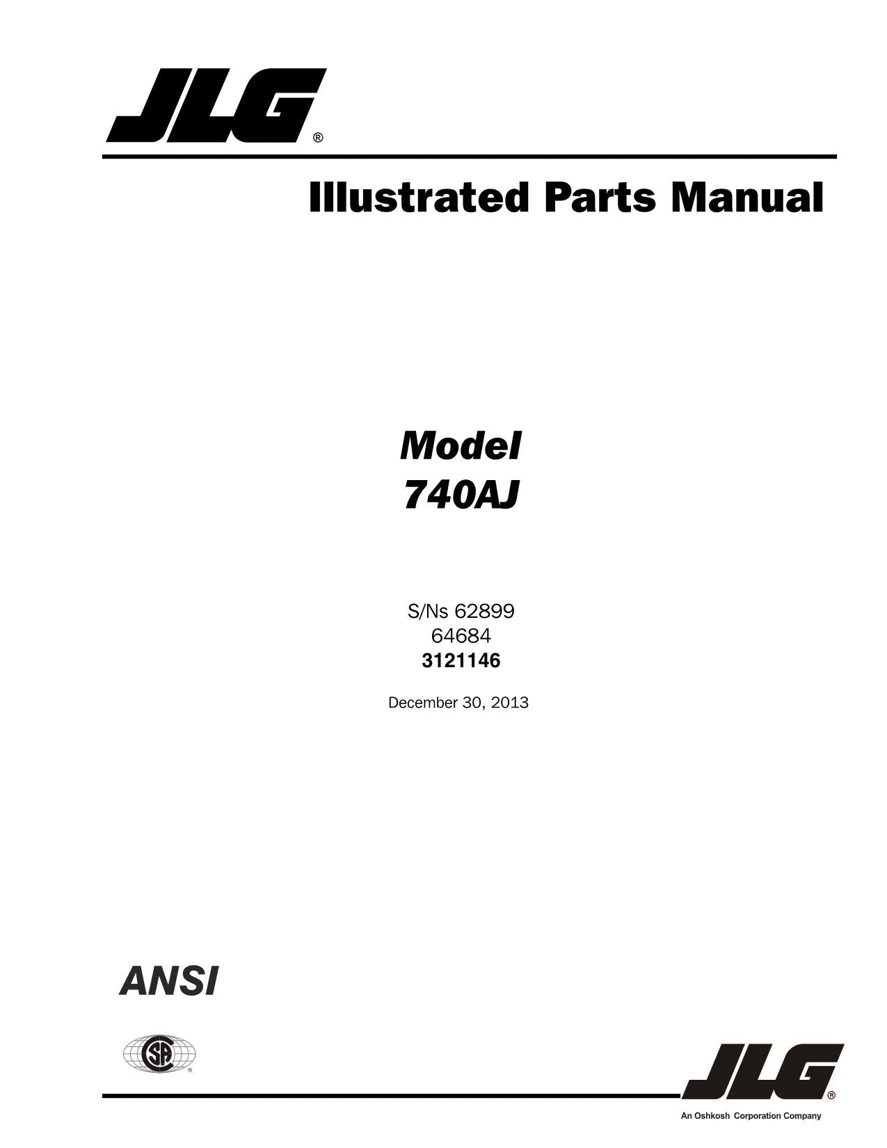 JLG 740AJ Boom Lift Parts Catalog Manual