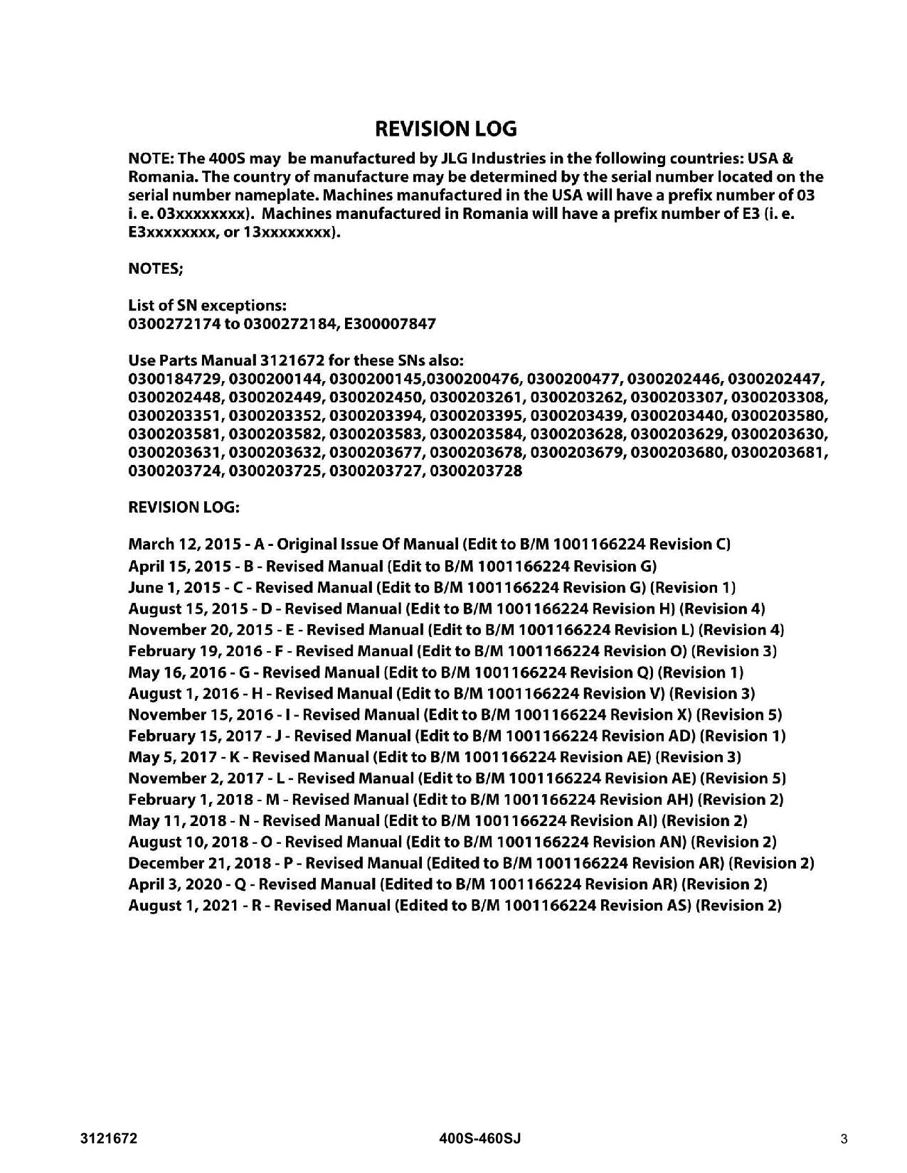 JLG 400S 460SJ Boom Lift Parts Catalog Manual 3121672