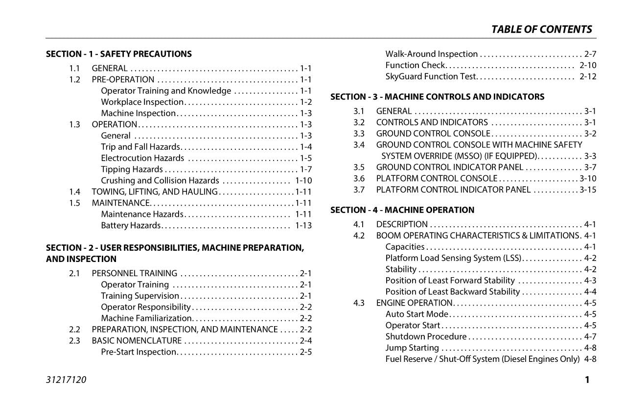 JLG H340AJ Boom Lift Maintenance Operation Operators Manual 31217120