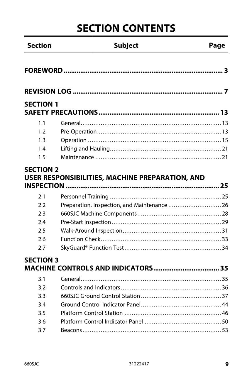 JLG 660SJC Boom Lift Maintenance Operation Operators Manual 31222417