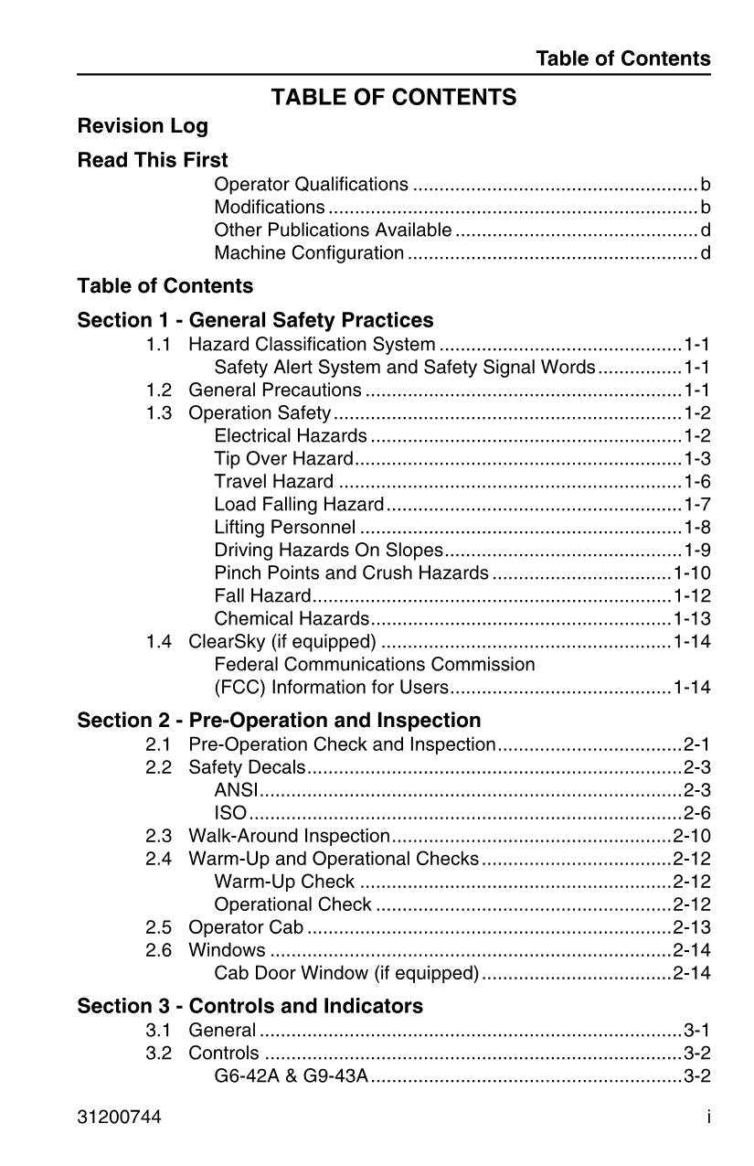 JLG G10-43A G6-42A G9-43A Telehandler Maintenance Operation Operators Manual