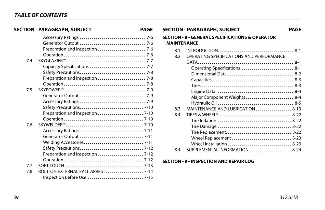 JLG 1850SJ Boom Lift Maintenance Operation Operators Manual 3121618