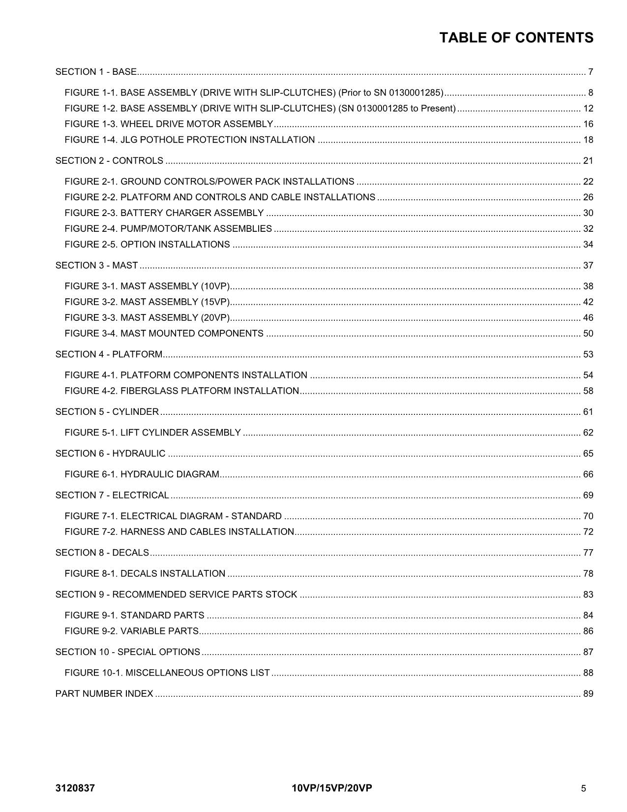 JLG 10VP 15VP 20VP Vertical Mast Parts Catalog Manual Prior to 0130001577