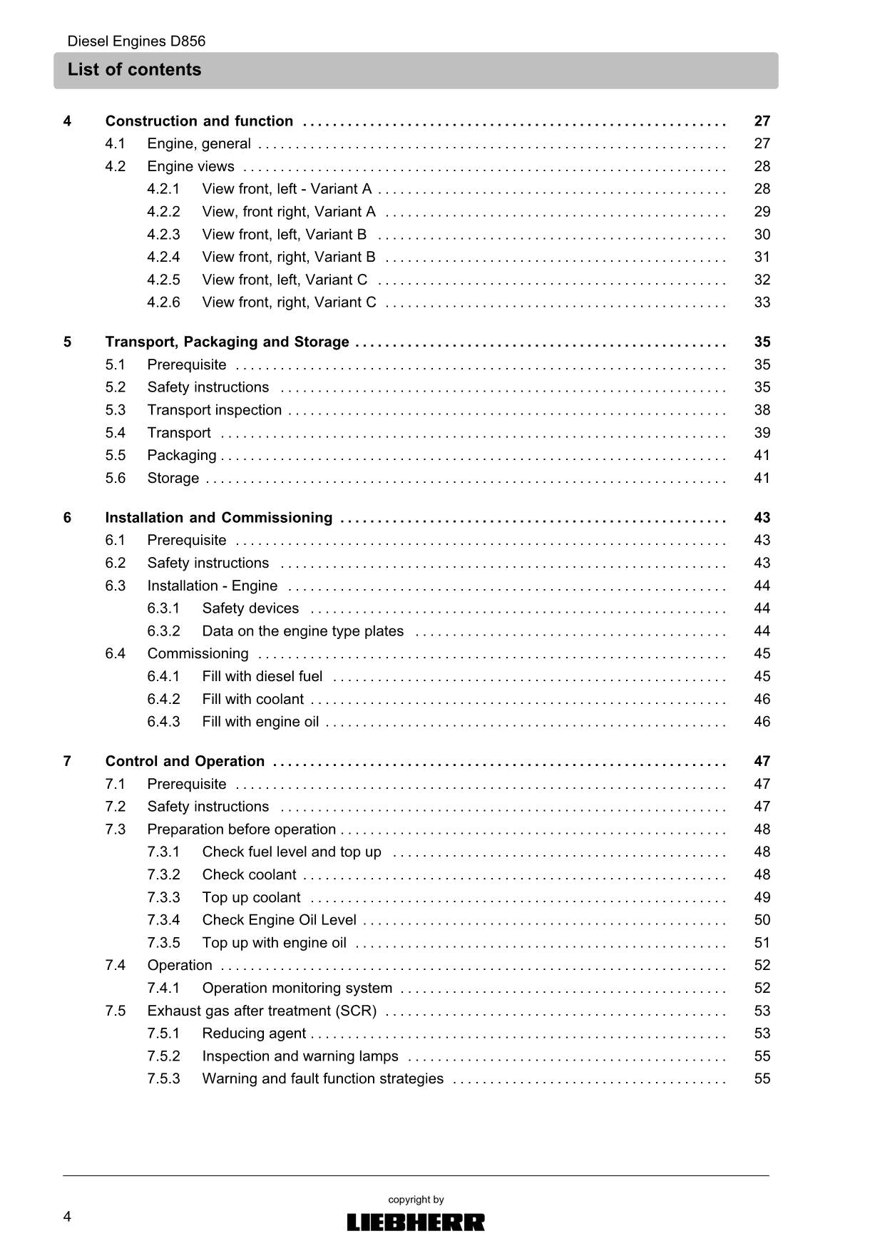 Liebherr D856 engine Operators manual