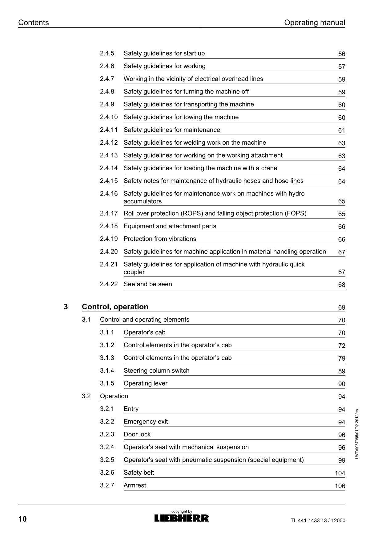 Liebherr TL441-1433 13 Telescopic handler Operators manual