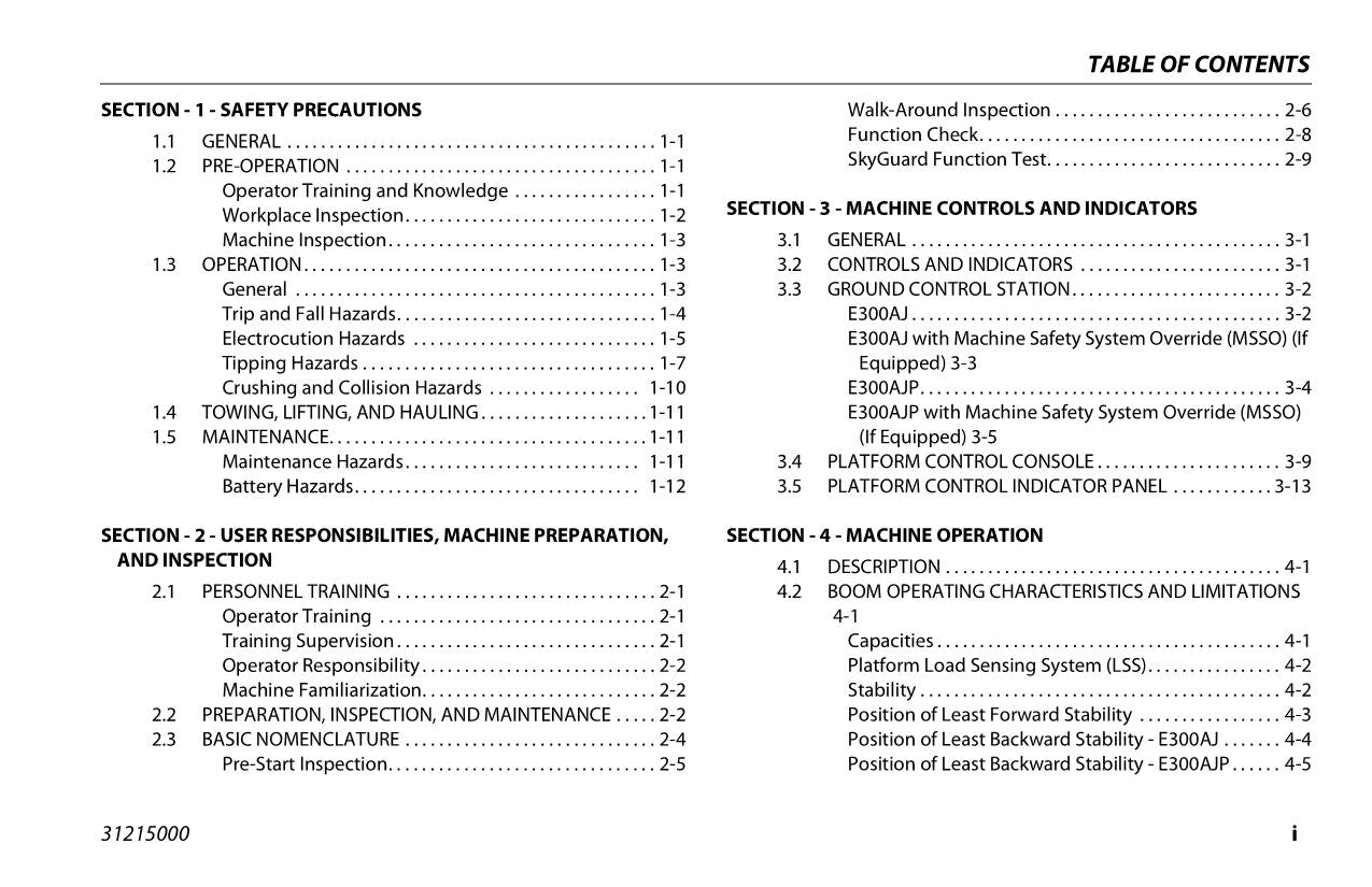 JLG E300AJ E300AJP Boom Lift Maintenance Operation Operators Manual 31215000