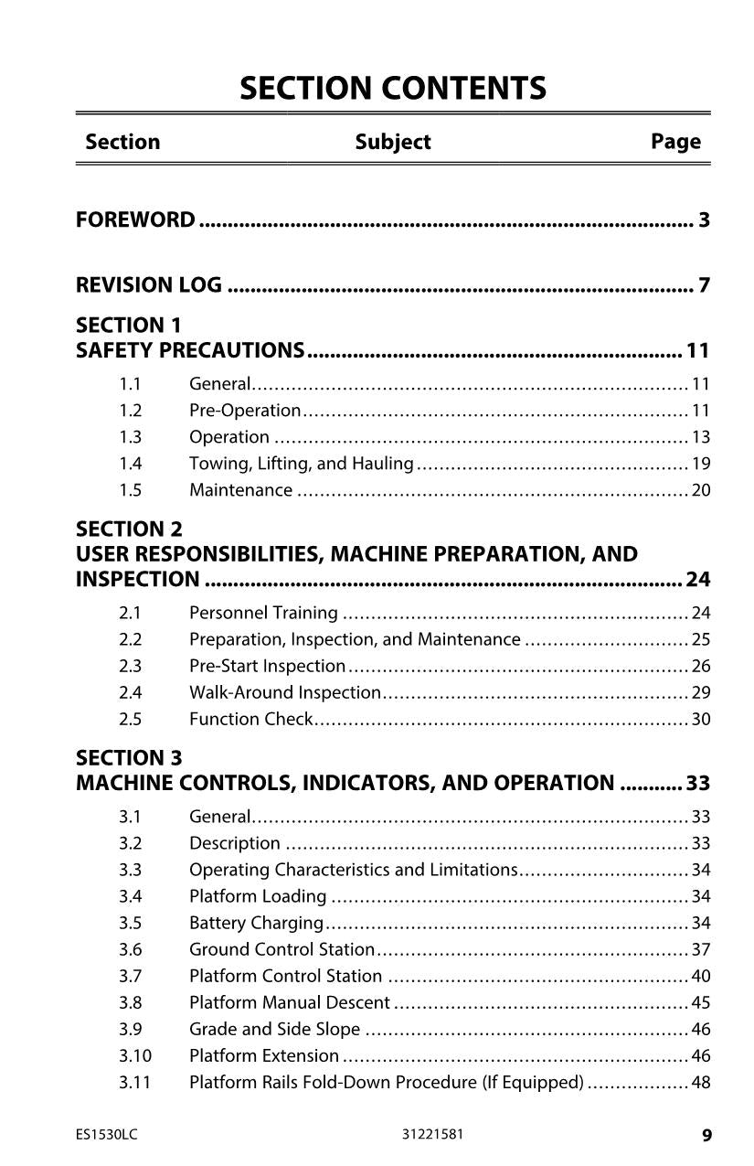 JLG ES1530LC Scissor Lift Maintenance Operation Operators Manual 31221581