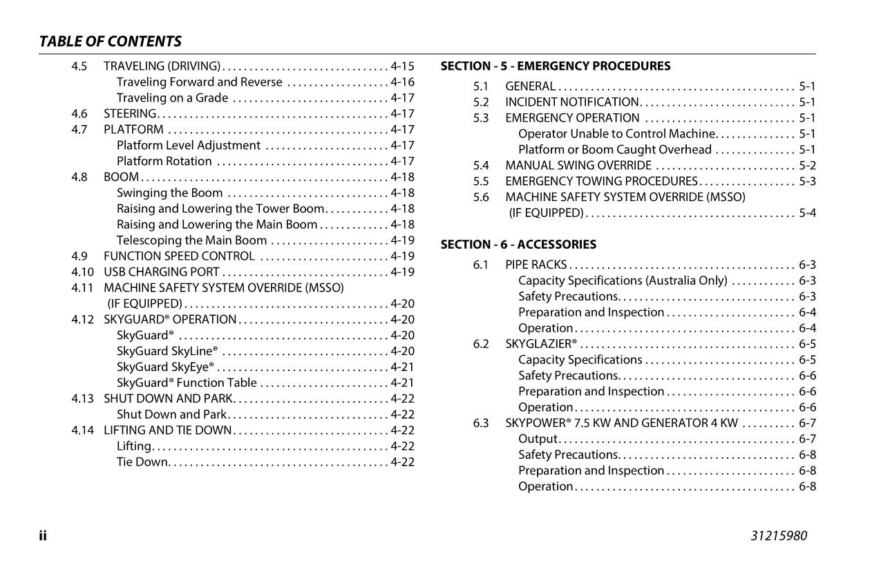 JLG 520AJ Boom Lift Maintenance Operation Operators Manual 31215980