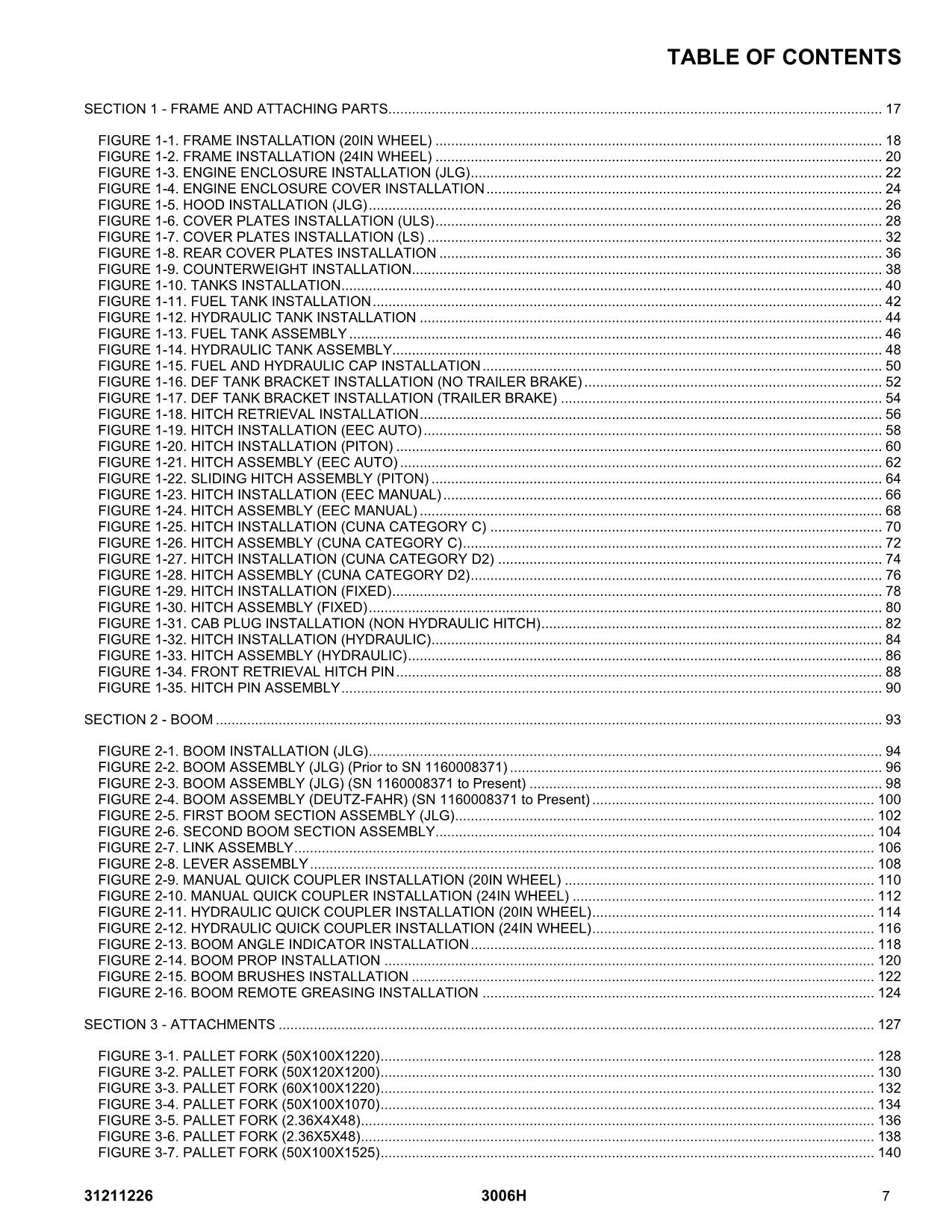 JLG 30.6 3006H Telehandler Parts Catalog Manual