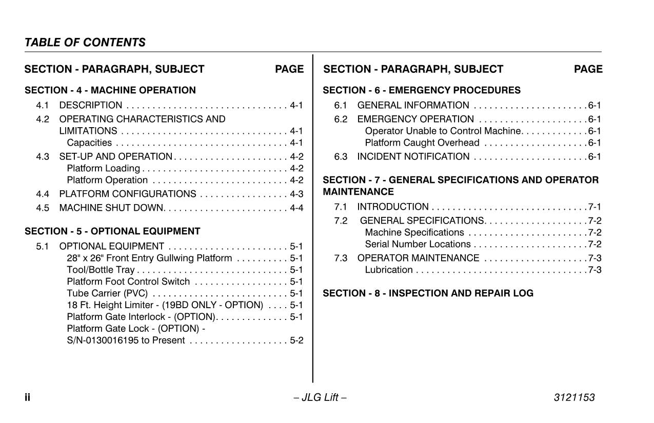 JLG 15BD 19BD Vertical Mast Maintenance Operation Operators Manual