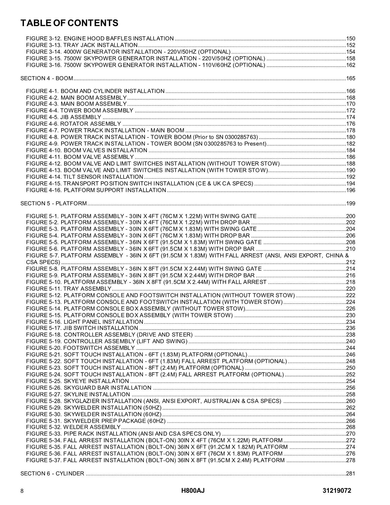 JLG H800AJ Boom Lift  Parts Catalog Manual 31219072