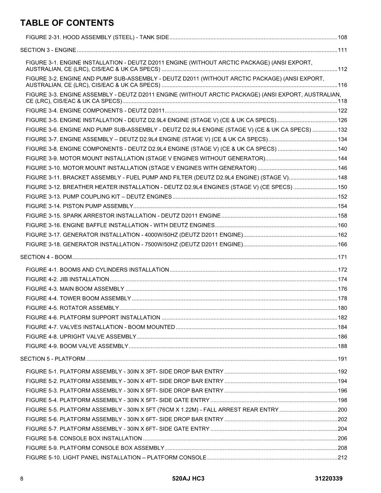 JLG 520AJ HC3 Boom Lift Parts Catalog Manual 31220339