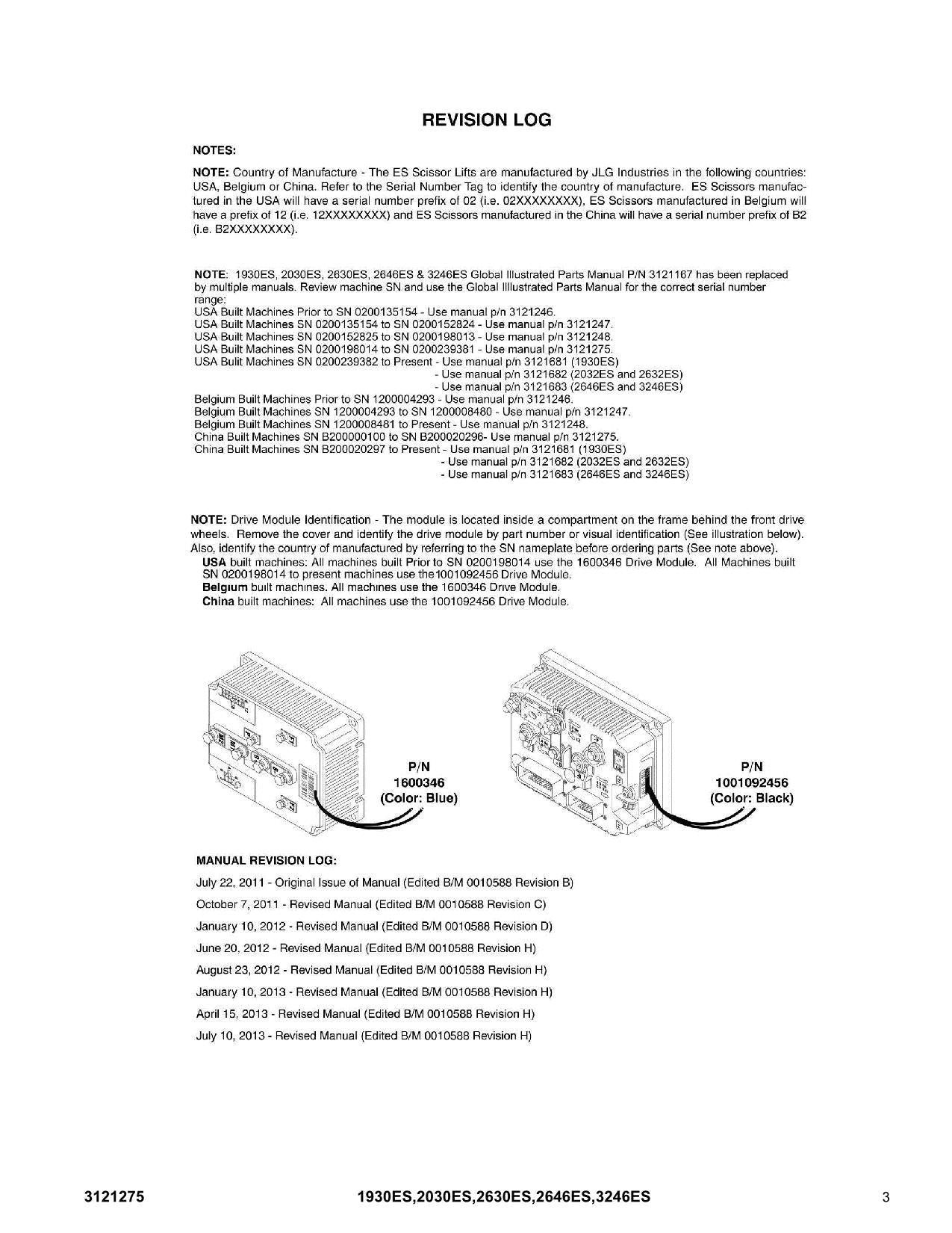 JLG 1930ES 2030ES 2630ES 2646ES 3246ES Scissor Lift Parts Catalog Manual