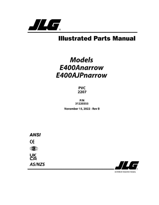 JLG  E400AJPnarrow E400Anarrow Boom Lift Parts Catalog Manual