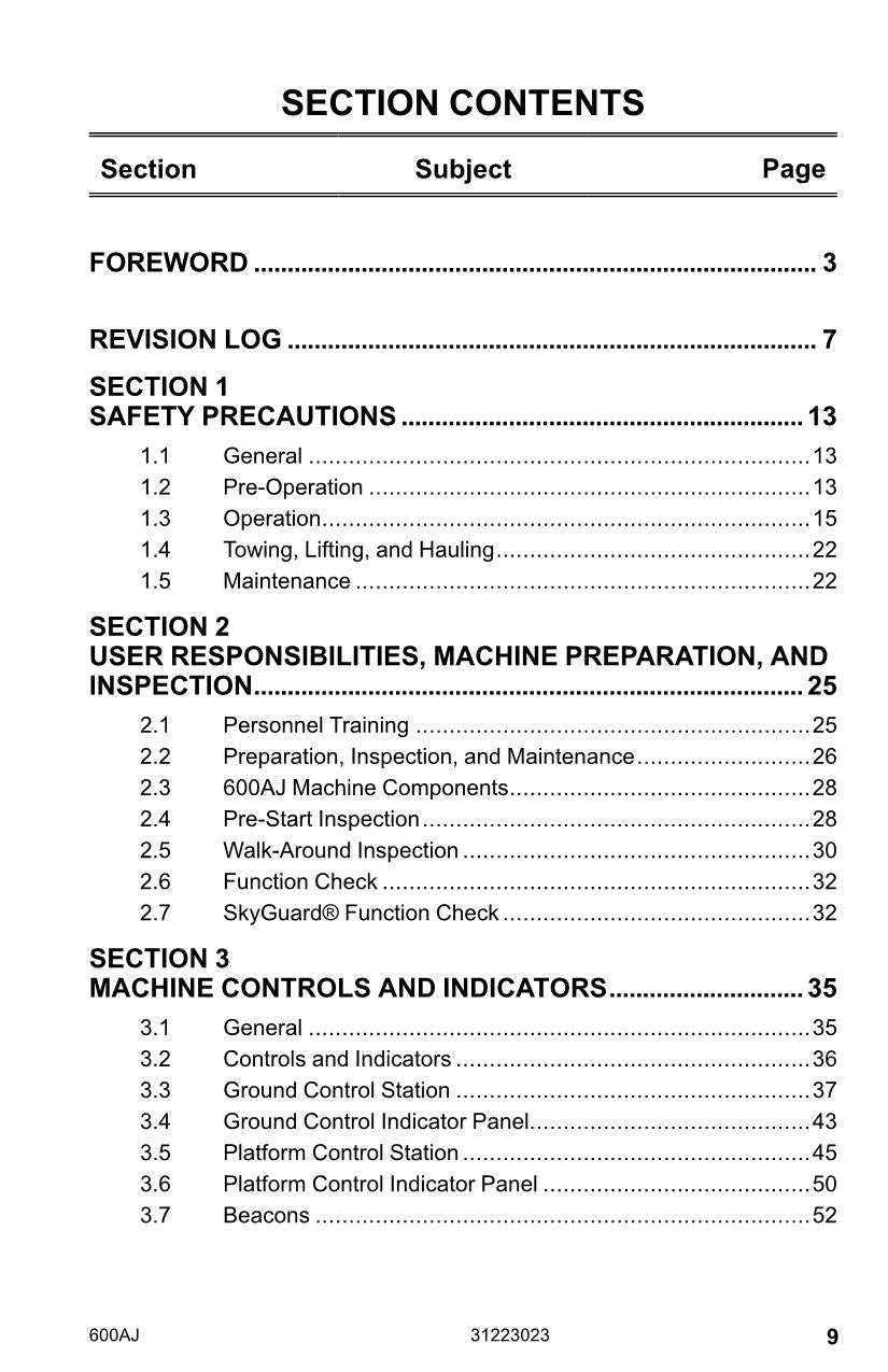 JLG 600AJ Boom Lift Maintenance Operation Operators Manual 31223023