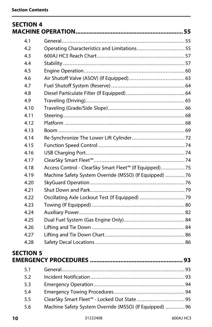 JLG 600AJ HC3 Boom Lift Maintenance Operation Operators Manual 31222408