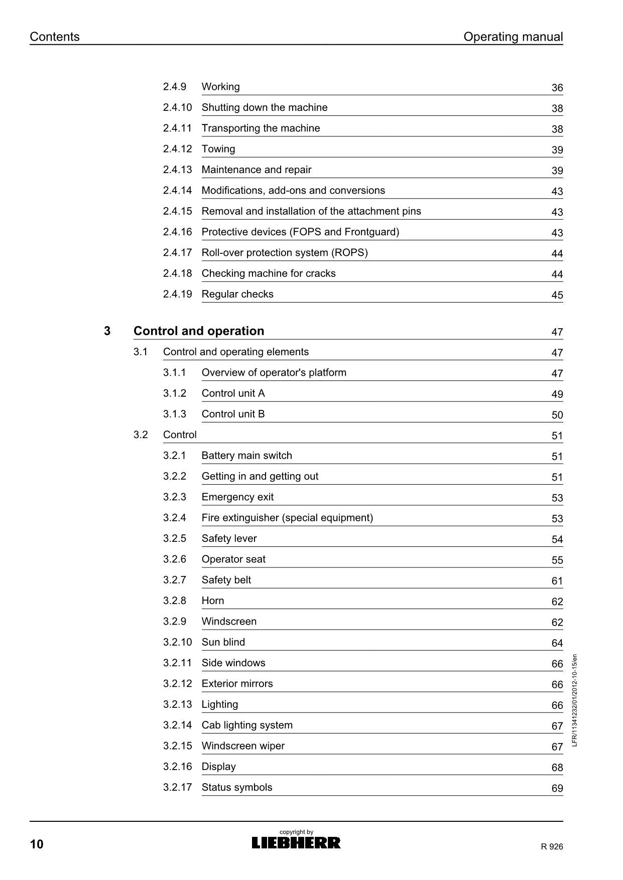 Liebherr R926 Excavator Operators manual