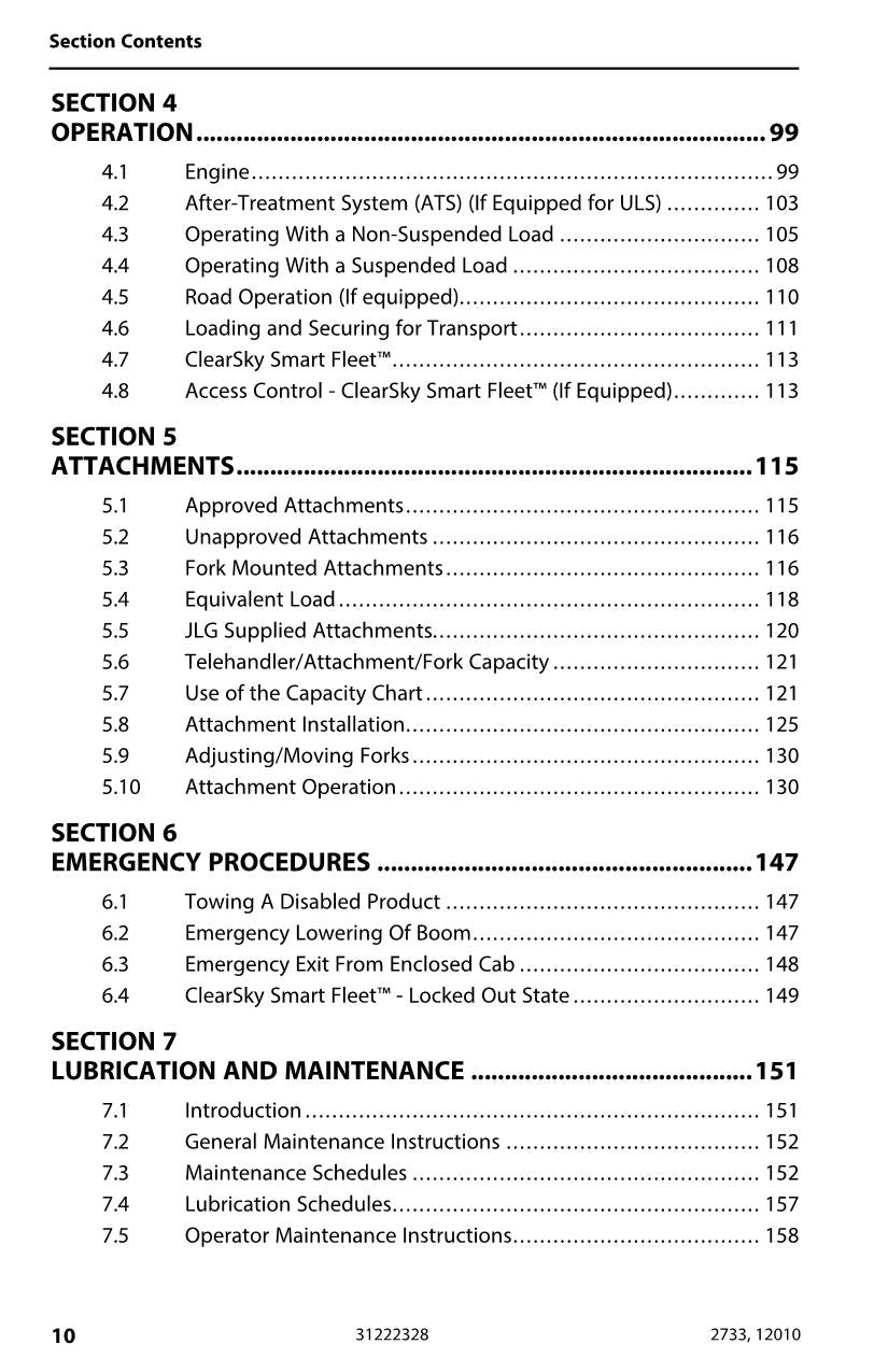 JLG 12010 2733 Telehandler Maintenance Operation Operators Manual 31222328